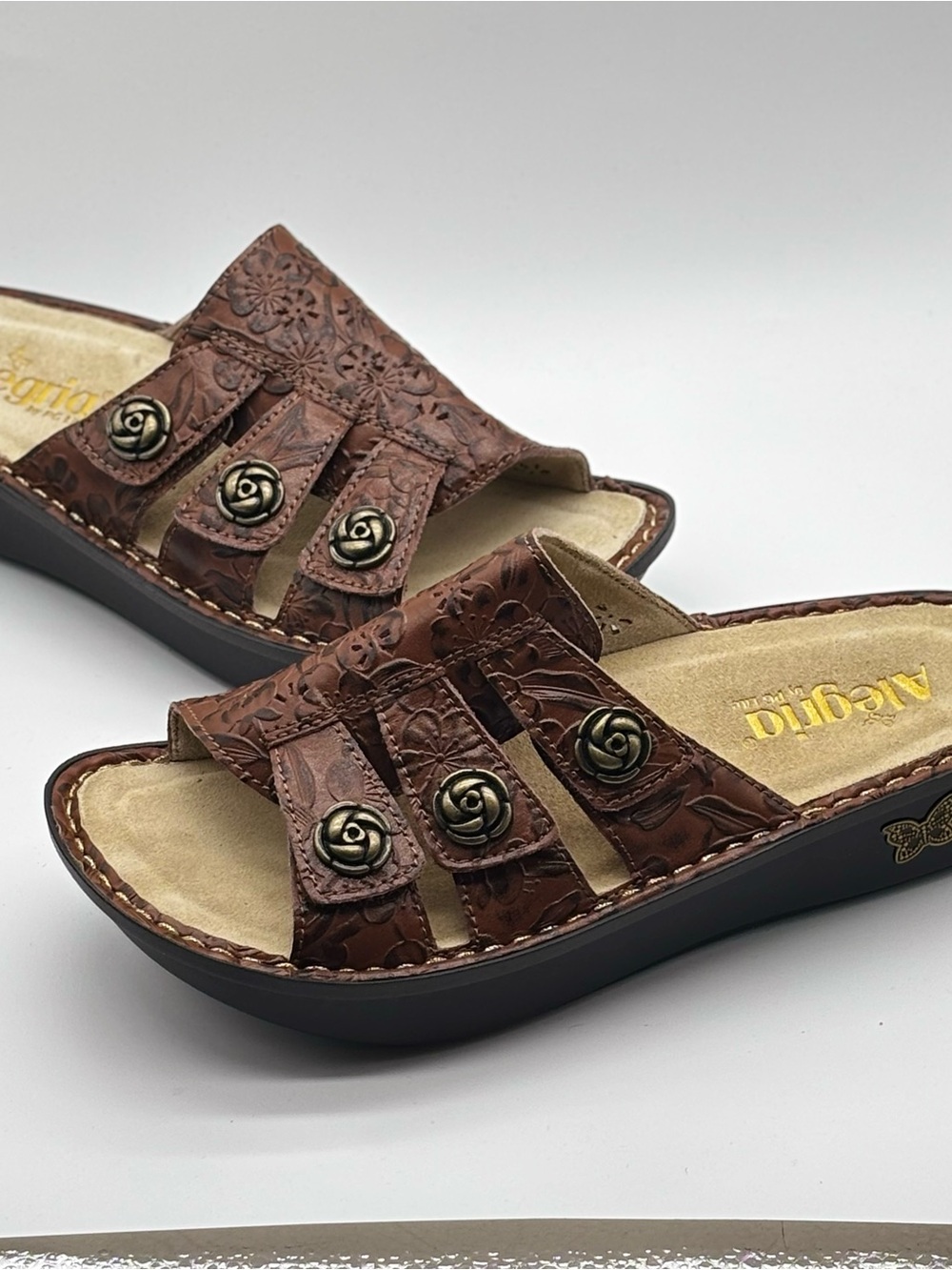 Alegria Leather Adjustable Slide Sandals EU 38 US 8 Boho Artisan Euro Summer